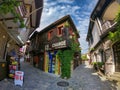 View from Sozopol, Bulgaria. Street with traditional wooden houses