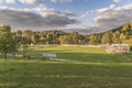 View from the spa garden to the football ground of Grafenau in the Bavarian Forest