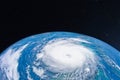 View space of the incipient large hurricane over the ocean. Climate change concept, increase in extreme weather events, global