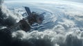 View from the space station of hurricane on planet Earth. Hurricane manifests as spiral formed by powerful clouds and stormy Royalty Free Stock Photo