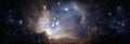 A view from space to a galaxy and stars. Universe filled with stars, nebula and galaxy,. Panoramic shot, wide format. Elements of Royalty Free Stock Photo