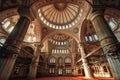 A view of the spacious interior of a large building filled with numerous windows and plenty of natural light, An intricate Ottoman