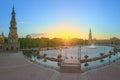 View of Spain Square (Plaza de Espana) on sunset, landmark in Renaissance Revival style, Seville, Spain Royalty Free Stock Photo