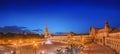 View of Spain Square on sunset, landmark in Renaissance Revival style, Seville, Spain Royalty Free Stock Photo