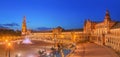 View of Spain Square on sunset, landmark in Renaissance Revival style, Seville, Spain Royalty Free Stock Photo