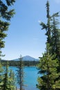 View of Sparks Lake on the Cascade Lakes Scenic Byway in Bend Oregon in Deschutes County. Royalty Free Stock Photo