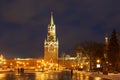 View of the Spasskaya tower in winter evening from the Kremlin, Moscow Royalty Free Stock Photo