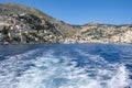 A View from a Speed Boat of the Main Port of Symi, Greece Royalty Free Stock Photo