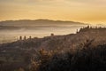 A view of Spello in Umbria at sunset.