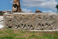 View of Sphinx Gate with some sculptures around it from Hittite period in AlacahÃÂ¶yÃÂ¼k. Corum, Turkey