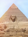 View of the Sphinx head with pyramid in Giza near Cairo, Egypt Royalty Free Stock Photo