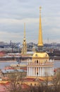 View of the spiers of the Admiralty and the Peter and Paul Fortress from the roof of St. Isaac`s Cathedral in St. Petersburg Royalty Free Stock Photo