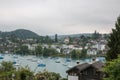 View on Spiez city and lake Thun, Switzerland, Europe. Royalty Free Stock Photo