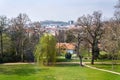 View of Spilberk Castle from the Villa Tugendhat garden by architect Ludwig Mies van der Rohe built in 1929-1930, modern Royalty Free Stock Photo