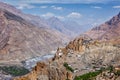 View of Spiti valley and Dhankar Gompa in Himalayas