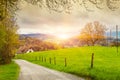 View of a spring day in the Switzerland, rural landscape at sunris