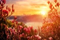 The view in the spring from the slopes with blooming magnolia on the Bosphorus. Blooming magnolia on the shores of the Bosphorus.