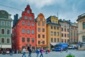 View of a square in the historic part of an ancient European city, with historic buildings, interesting architecture