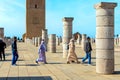 View of the square with ruins and the Hassan tower against the blue sky. Rabat, Morocco Royalty Free Stock Photo