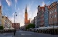 View of square and street named Long Lane with historic Gdansk Main Town Hall Royalty Free Stock Photo