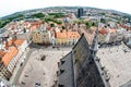 View from St Bartholomew cathedral over Republic Square. Pilsen Plzen, Czech Republic