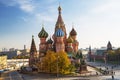 View of St. Basil`s Cathedral on Red square in autumn. Moscow Royalty Free Stock Photo