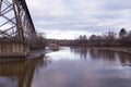 View of the 1859 St-FÃÂ©lix-de-Valois Church on a hill and the 1908 railway trestle bridge over the Cap-Rouge River