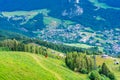 View of St.Gilgen and red Seilbahn cable car gondola from Zwolferhorn mountain Royalty Free Stock Photo