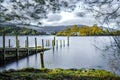 A view of St Herbert`s Island the largest of four islands in Derwent Water Keswick Cumbria