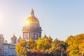 View of St. Isaac`s Cathedral with a brilliant golden dome autumn trees of the Alexander Park St. Petersburg Royalty Free Stock Photo