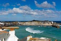 View of St Ives Cornwall England with harbour, boats and blue sky Royalty Free Stock Photo