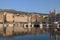 View of St Jean Baptiste cathedral and old port of Bastia ,second largest corsican city and main entry point to the Royalty Free Stock Photo