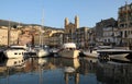 View of St Jean Baptiste cathedral and old port of Bastia ,second largest corsican city and main entry point to the