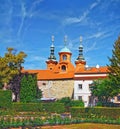 View of St. Lawrence Church on Petrin hill in Prague, Czech Republic.