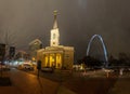 View on St. Louis Basilica and Gateway Arch at night Royalty Free Stock Photo