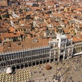 View from St. Mark`s Tower in Venice on St. Mark`s Square an the Old Town Royalty Free Stock Photo