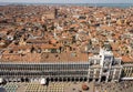 View from St. Mark`s Tower in Venice on St. Mark`s Square an the Old Town Royalty Free Stock Photo