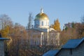 View of St. Michael Cathedral. Pskovo-Pecherskiy Monastery Royalty Free Stock Photo