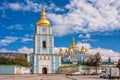 View of the St. Michaels Golden-Domed Monastery with cathedral and bell tower seen in Kiev Royalty Free Stock Photo