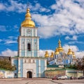 View of the St. Michaels Golden-Domed Monastery with cathedral and bell tower seen in Kiev Royalty Free Stock Photo