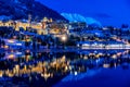 View of St. Moritz in Switzerland at night in winter Royalty Free Stock Photo