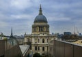 View of St. Paul`s Cathedral and London skyline from One New Change shopping centre on a cloudy day in London, England Royalty Free Stock Photo