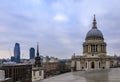 View of St. Paul`s Cathedral and London skyline from One New Change shopping centre on a cloudy day in London, England Royalty Free Stock Photo