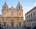 View of St. Paul`s Cathedral at sunset, in Mdina, Malta Royalty Free Stock Photo