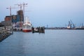 View of St. Pauli piers in the summer evening with ship docked at the pier Royalty Free Stock Photo