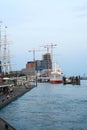 View of St. Pauli piers in the summer evening with ship docked at the pier Royalty Free Stock Photo