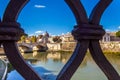 View of St. Peter`s Basilica from the Angel Bridge in Rome Italy