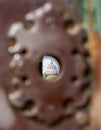 View of St. Peter\'s basilica dome in Vatican through keyhole at Knights of Malta square, Rome, Italy