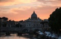 View of St. Peter`s Basilica and the Tiber River at sunset, Rome Royalty Free Stock Photo