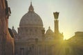 View of St. Peter`s cathedral in Rome, Italy at sunset